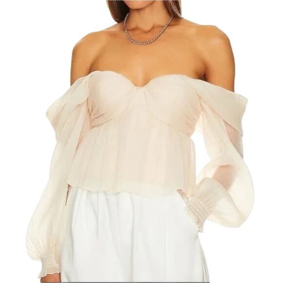 House of Harlow 1960 x REVOLVE Burna Blouse Cream Small Off-Shoulder Top - Picture 1 of 9